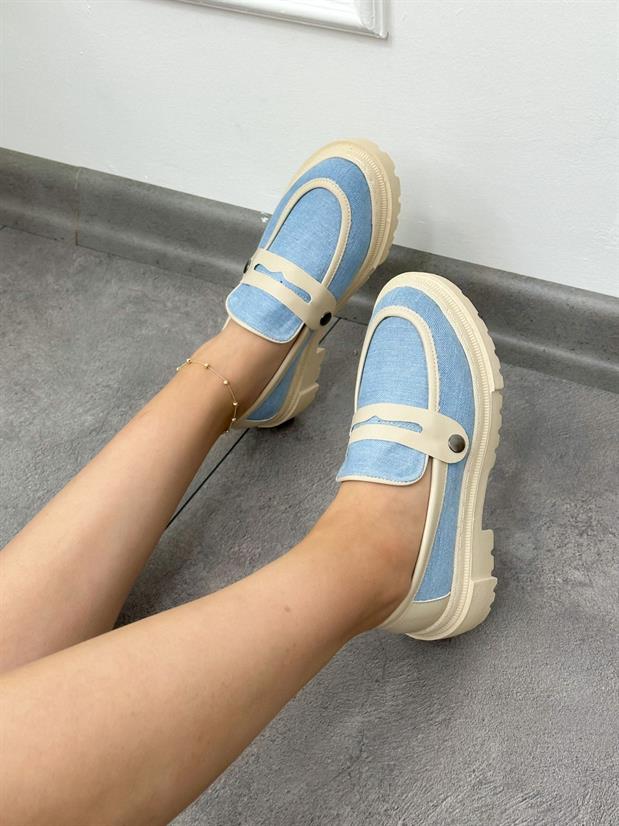 Açık Kot Mavi (Fabio) Üç Tokalı Kadın Loafer