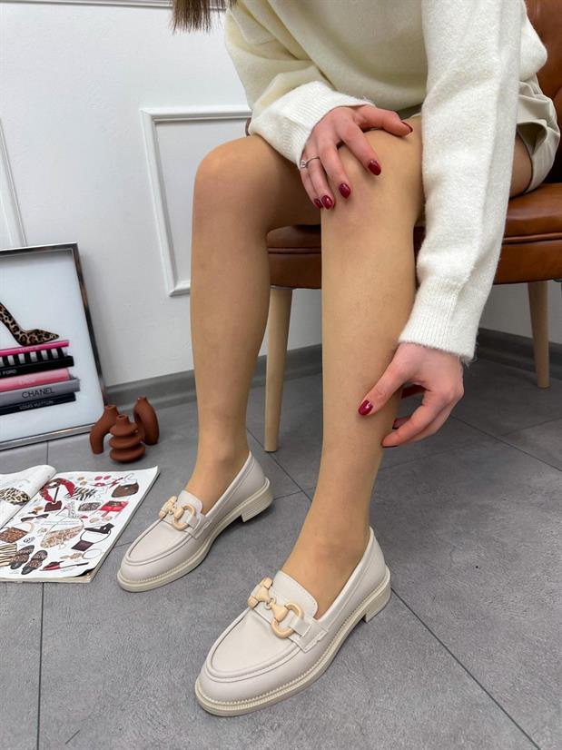 Bej Cilt (Fiona) Toka Detay Ortopedik Taban Kadın Loafer