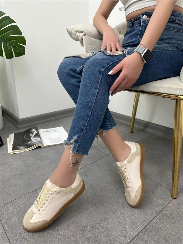 Bej Cilt (Greece) Kadın Bağcıklı Sneakers