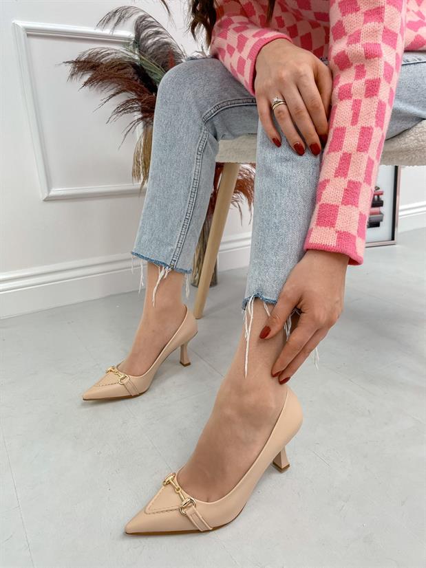 Bej Cilt (MossCross) Toka Detay Kadın Stiletto