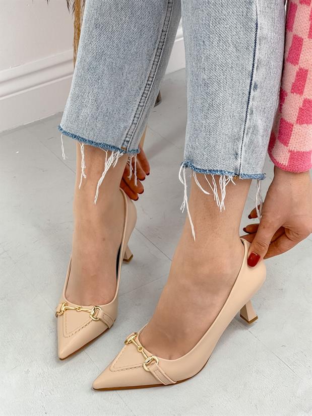 Bej Cilt (MossCross) Toka Detay Kadın Stiletto