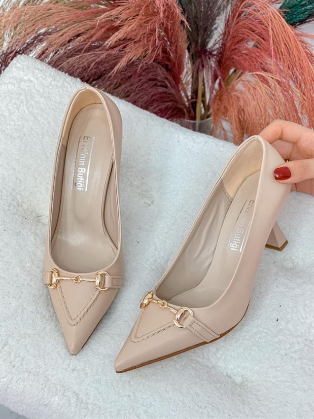 Bej Cilt (MossCross) Toka Detay Kadın Stiletto