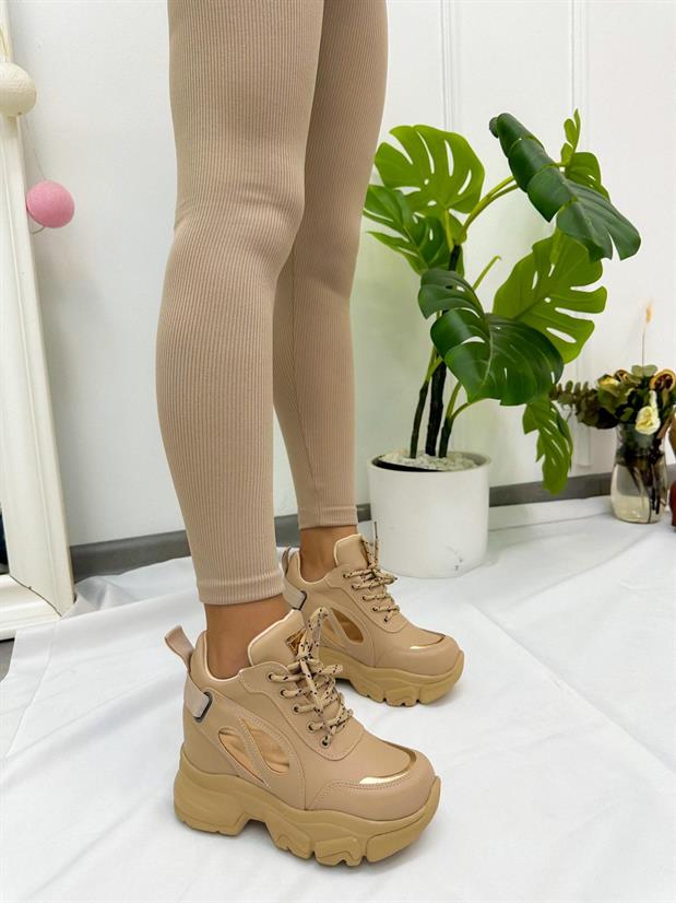 Bej Cilt (Punto) Kadın Bağcıklı Sneakers