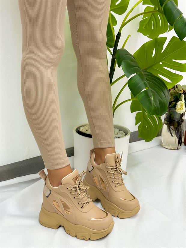 Bej Cilt (Punto) Kadın Bağcıklı Sneakers