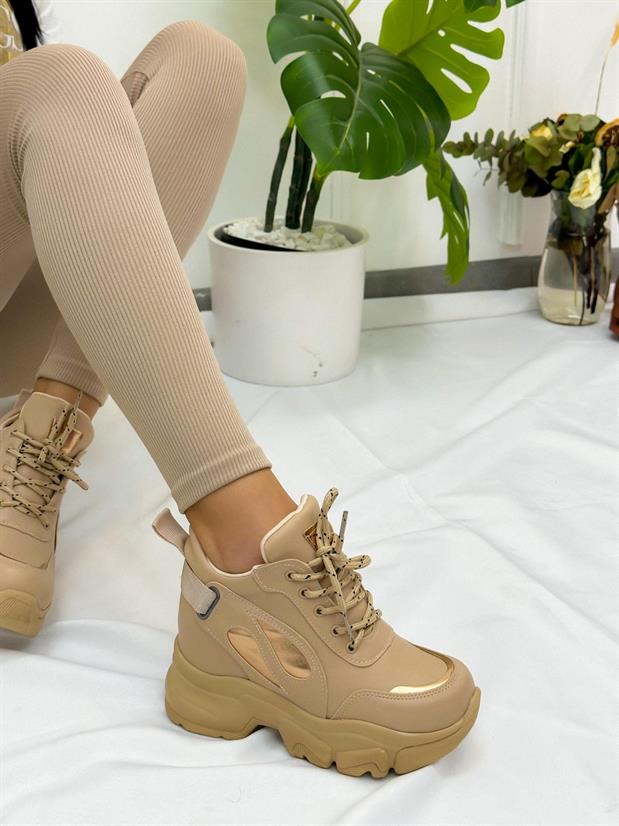 Bej Cilt (Punto) Kadın Bağcıklı Sneakers