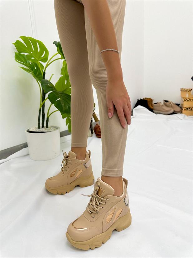 Bej Cilt (Punto) Kadın Bağcıklı Sneakers