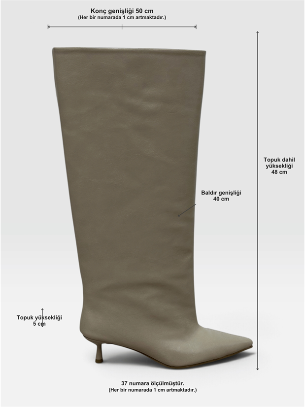 Bej Cilt (Veray) XL Oversize Kalın Baldır 5 Cm Mini Topuk Çizme