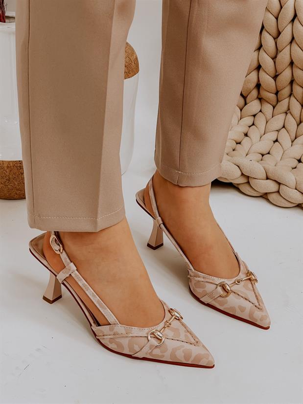 Bej Leopar (Moss) Toka Detay Kadın Stiletto
