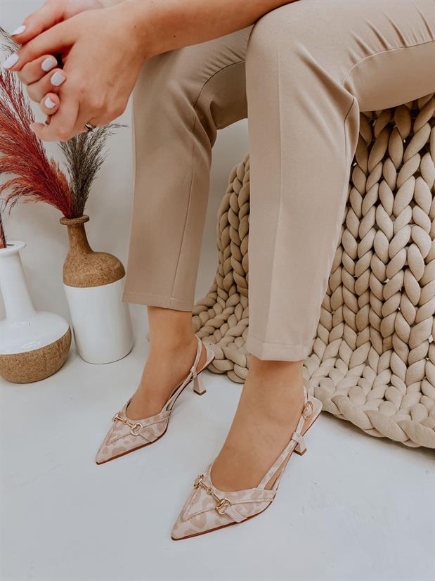 Bej Leopar (Moss) Toka Detay Kadın Stiletto