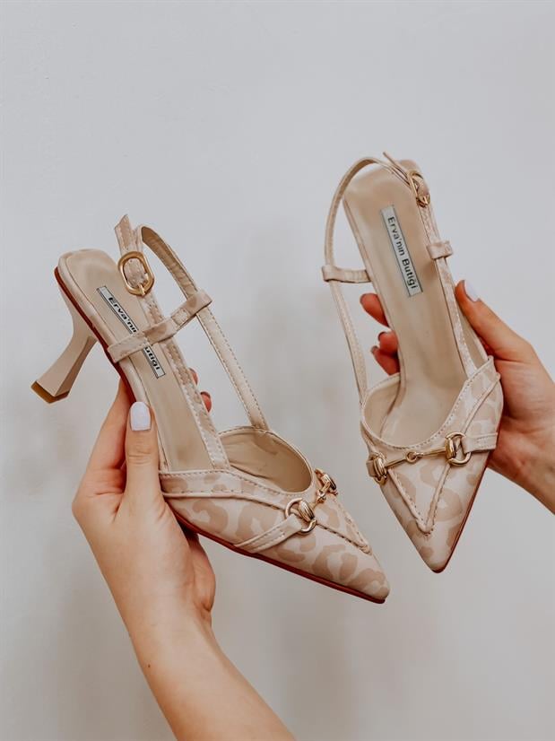 Bej Leopar (Moss) Toka Detay Kadın Stiletto