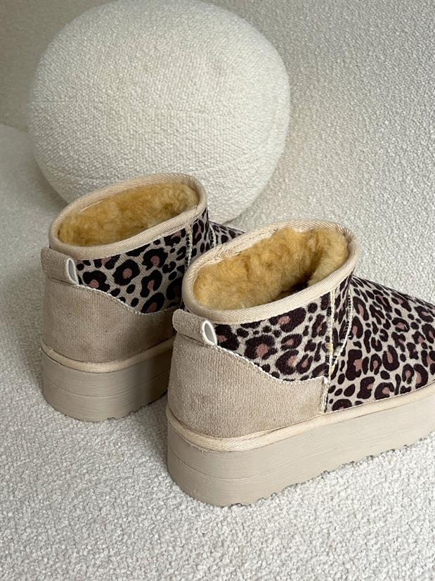 Bej Leopar Süet Kar Botu (Mini XL) Kadın Bot