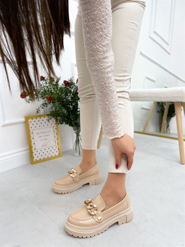 Bej Rugan (Fabio) Üç Tokalı Kadın Loafer