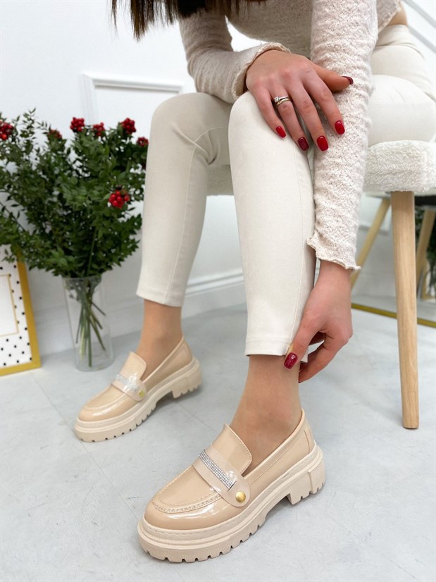 Bej Rugan (Fabio) Üç Tokalı Kadın Loafer