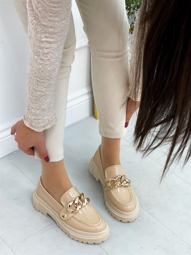 Bej Rugan (Fabio) Üç Tokalı Kadın Loafer