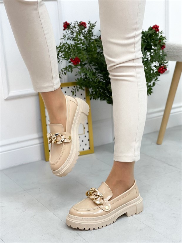 Bej Rugan (Fabio) Üç Tokalı Kadın Loafer