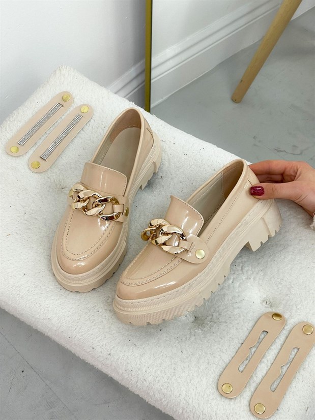 Bej Rugan (Fabio) Üç Tokalı Kadın Loafer