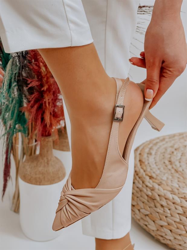Bej Saten (Bow) Fiyonk Detay Kadın Stiletto