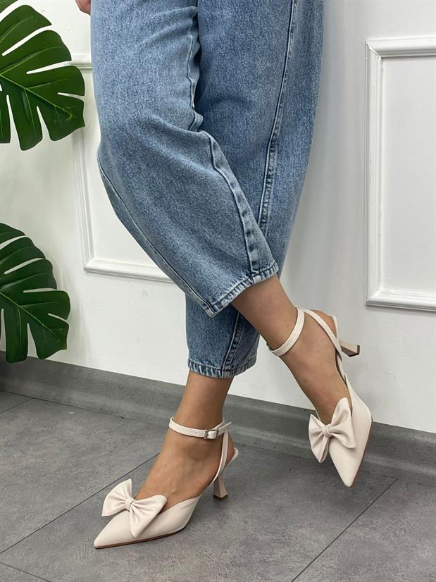 Bej Saten (Jolie) Tak Çıkar Aksesuarlı Stiletto