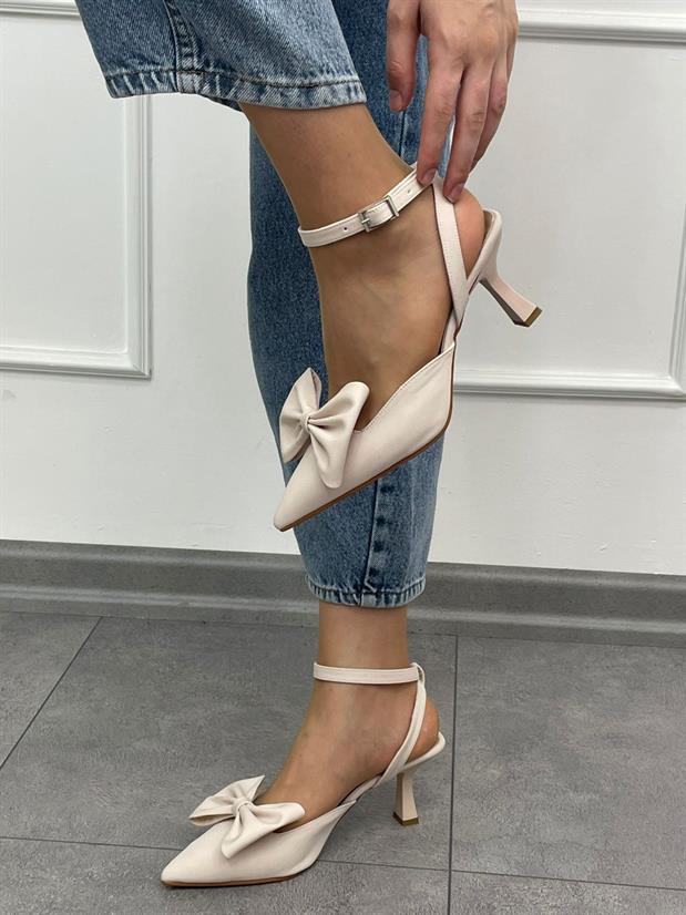 Bej Saten (Jolie) Tak Çıkar Aksesuarlı Stiletto