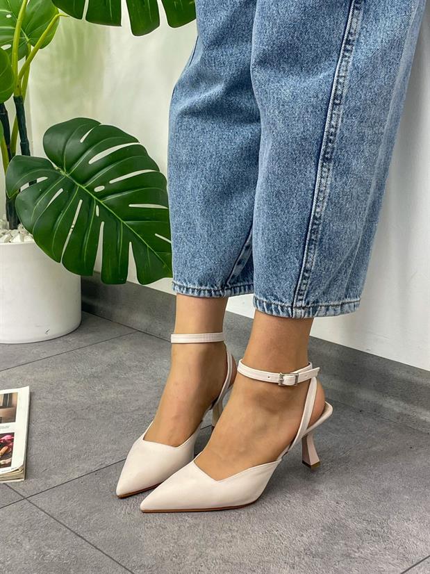 Bej Saten (Jolie) Tak Çıkar Aksesuarlı Stiletto