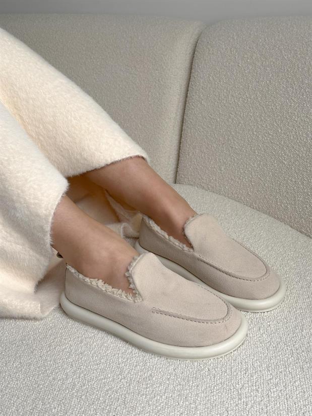 Bej Süet (Juno) İci Peluş Kadın Loafer