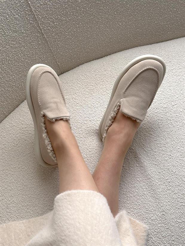 Bej Süet (Juno) İci Peluş Kadın Loafer