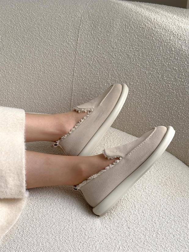 Bej Süet (Juno) İci Peluş Kadın Loafer