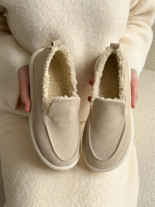 Bej Süet (Juno) İci Peluş Kadın Loafer