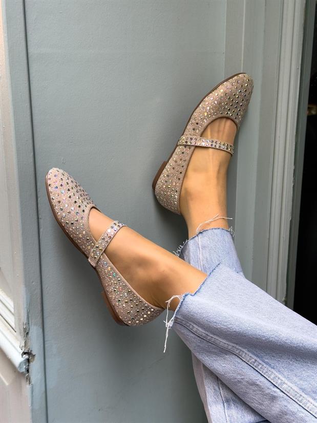 Bej Süet (Keith) Taş Detay Kadın Babet