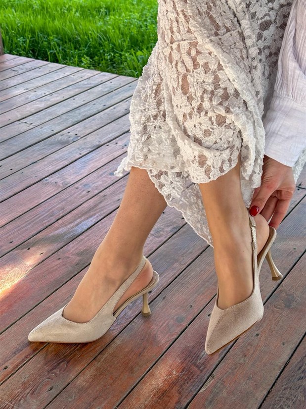 Bej Süet (Ketty) Kadın Topuklu Stiletto