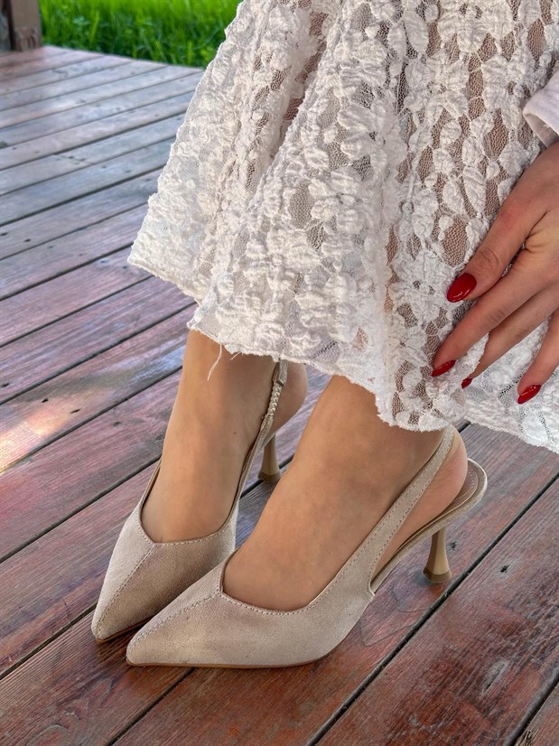 Bej Süet (Ketty) Kadın Topuklu Stiletto