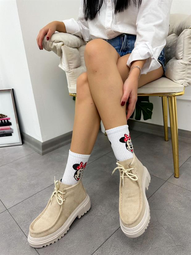 Bej Süet (Zenya) Bağcıklı Kadın Bot