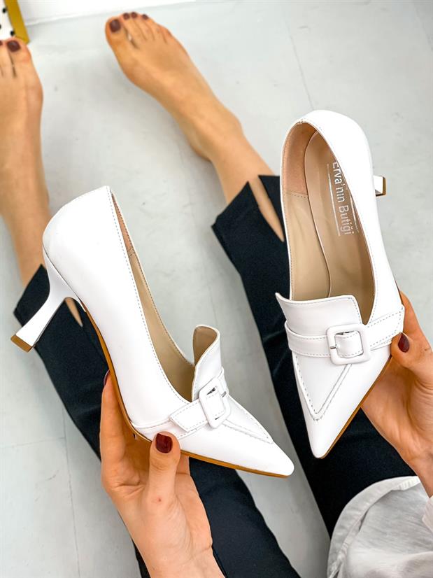Beyaz Cilt (Kahlo) Toka Detay Kadın Stiletto