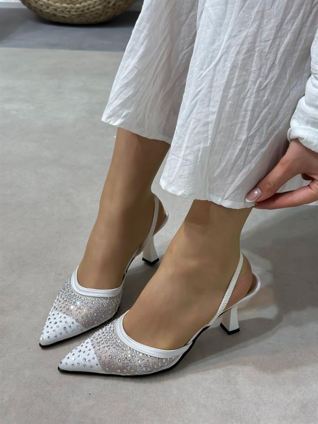Beyaz File (Wedding) Taş Detaylı Kadın Stiletto