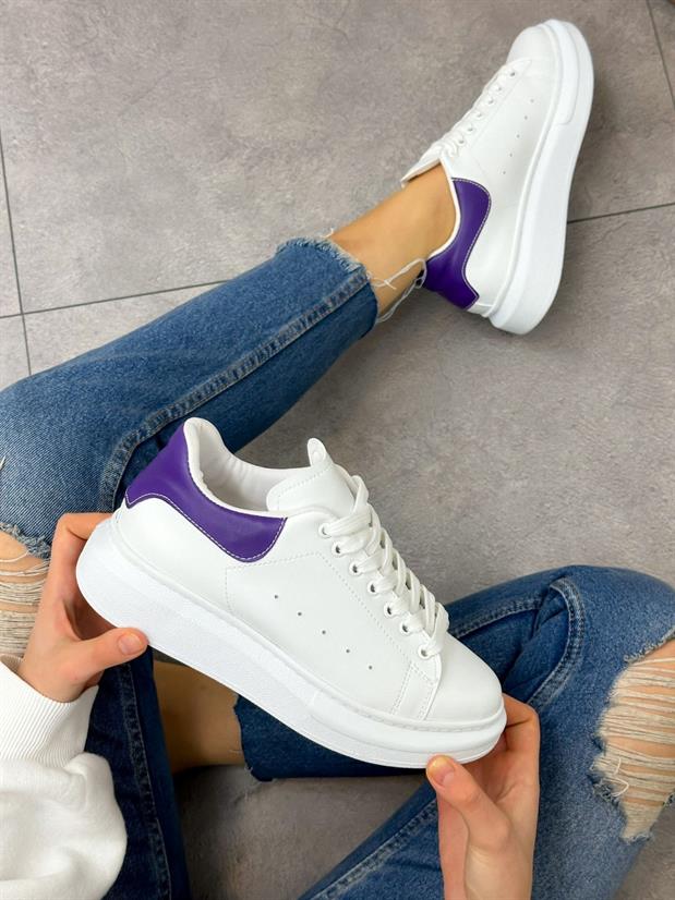 Beyaz Mor (Queen) Kadın Bağcıklı Sneakers