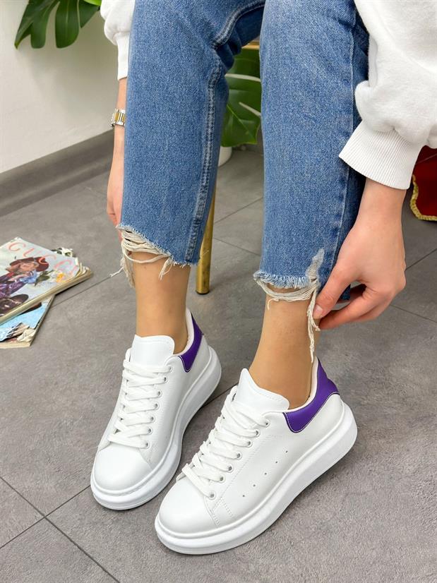 Beyaz Mor (Queen) Kadın Bağcıklı Sneakers