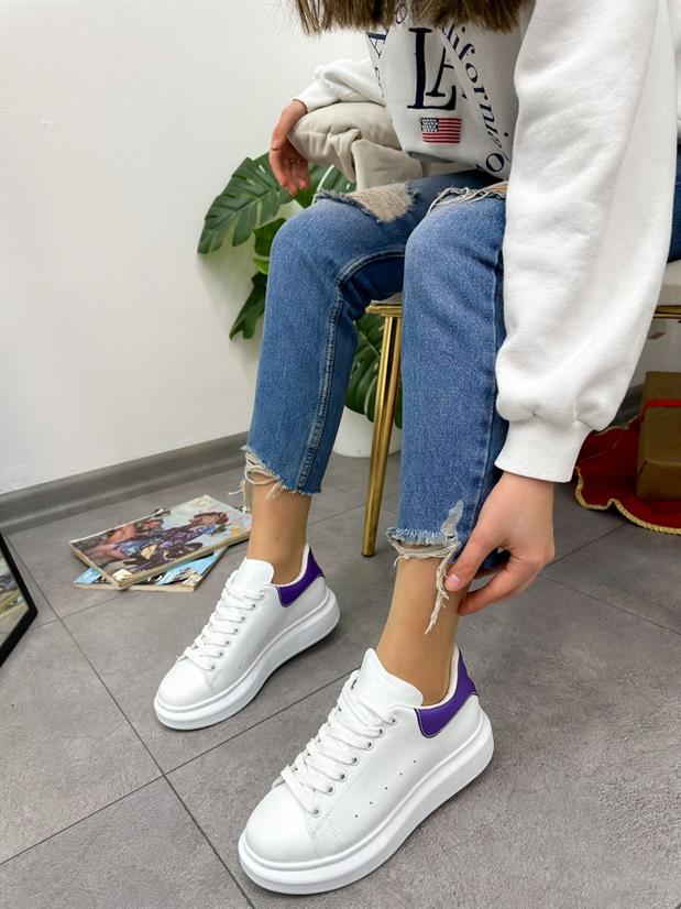 Beyaz Mor (Queen) Kadın Bağcıklı Sneakers
