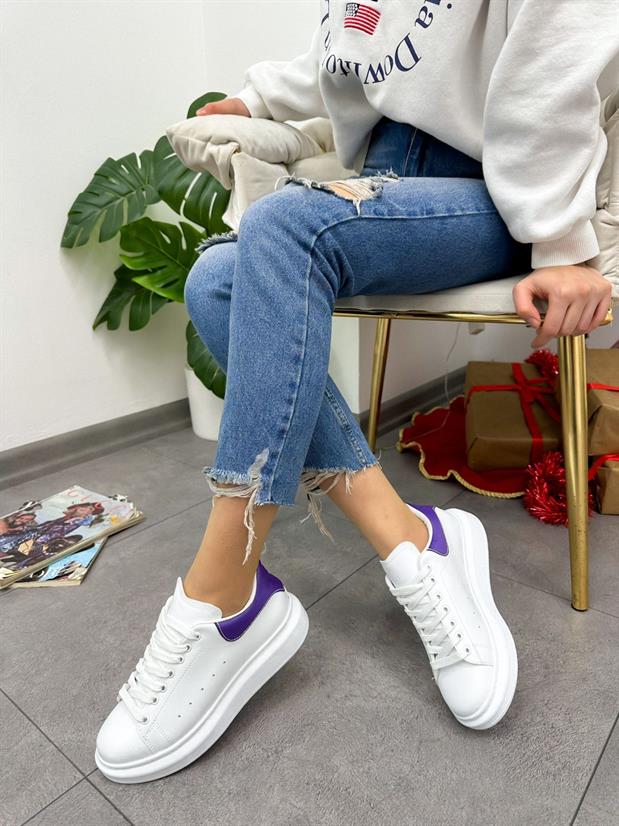 Beyaz Mor (Queen) Kadın Bağcıklı Sneakers