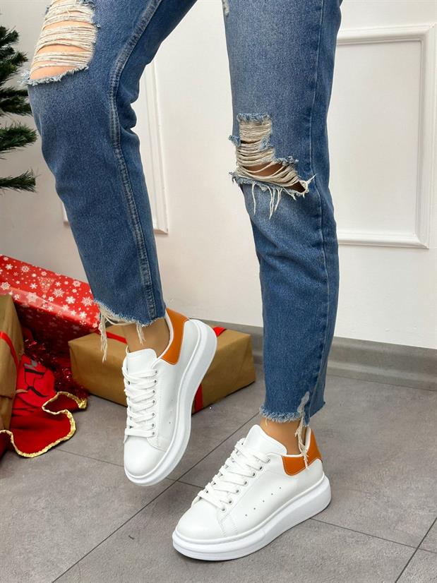 Beyaz Turuncu (Queen) Kadın Bağcıklı Sneakers
