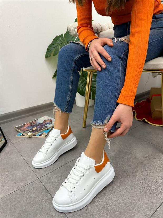 Beyaz Turuncu (Queen) Kadın Bağcıklı Sneakers