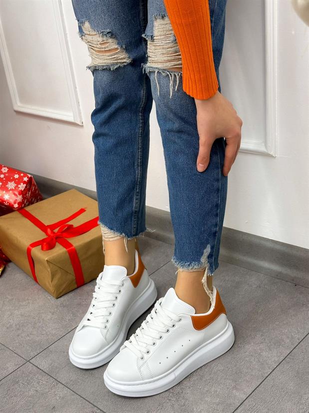 Beyaz Turuncu (Queen) Kadın Bağcıklı Sneakers