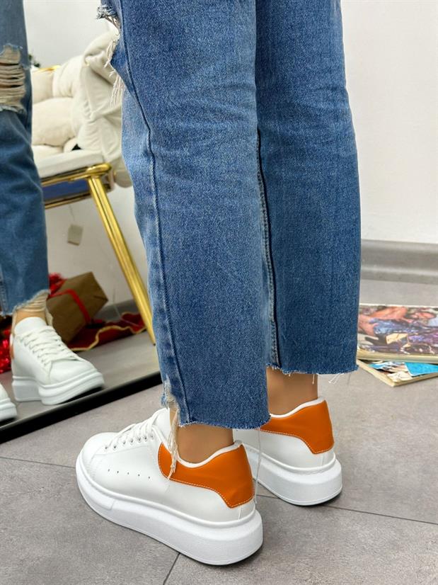 Beyaz Turuncu (Queen) Kadın Bağcıklı Sneakers