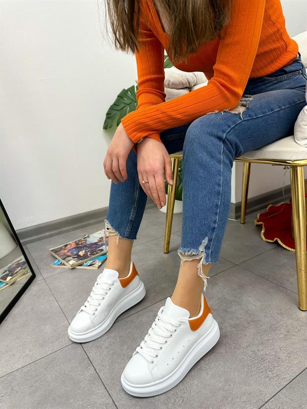 Beyaz Turuncu (Queen) Kadın Bağcıklı Sneakers