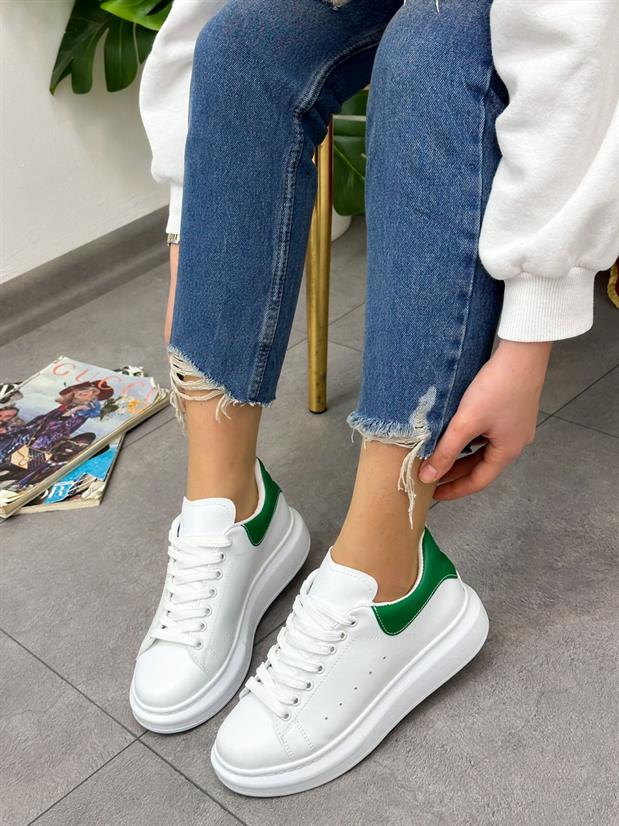 Beyaz Yeşil (Queen) Kadın Bağcıklı Sneakers