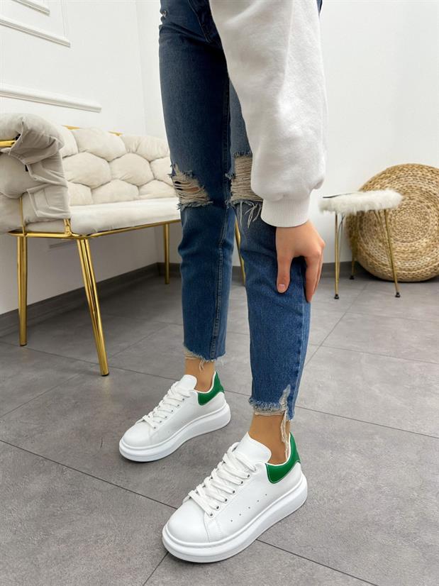 Beyaz Yeşil (Queen) Kadın Bağcıklı Sneakers