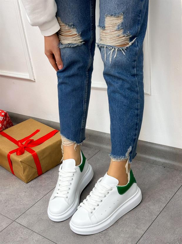 Beyaz Yeşil (Queen) Kadın Bağcıklı Sneakers