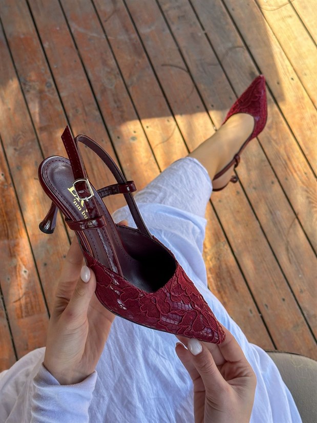 Bordo Dantelli (Slow) Topuklu Kadın Stiletto