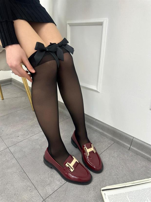 Bordo Rugan ( Ellie) Gold Toka Detay Ortopedik Taban Kadın Loafer