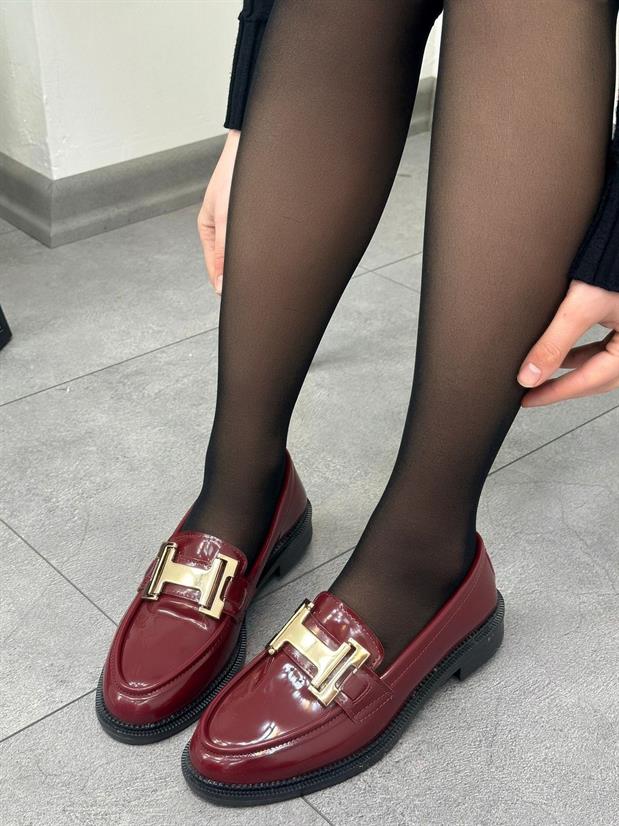 Bordo Rugan ( Ellie) Gold Toka Detay Ortopedik Taban Kadın Loafer