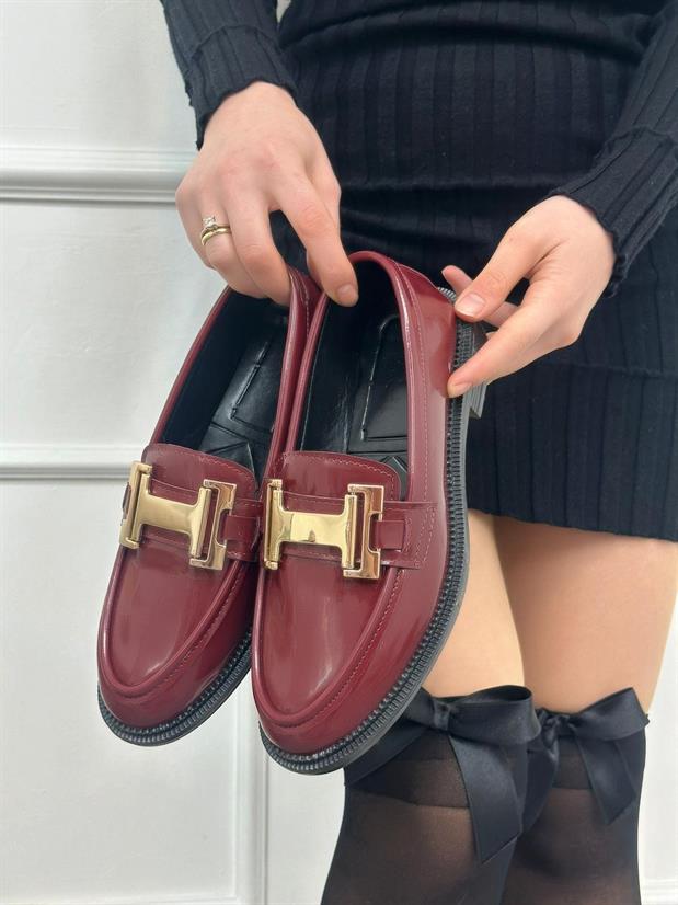 Bordo Rugan ( Ellie) Gold Toka Detay Ortopedik Taban Kadın Loafer